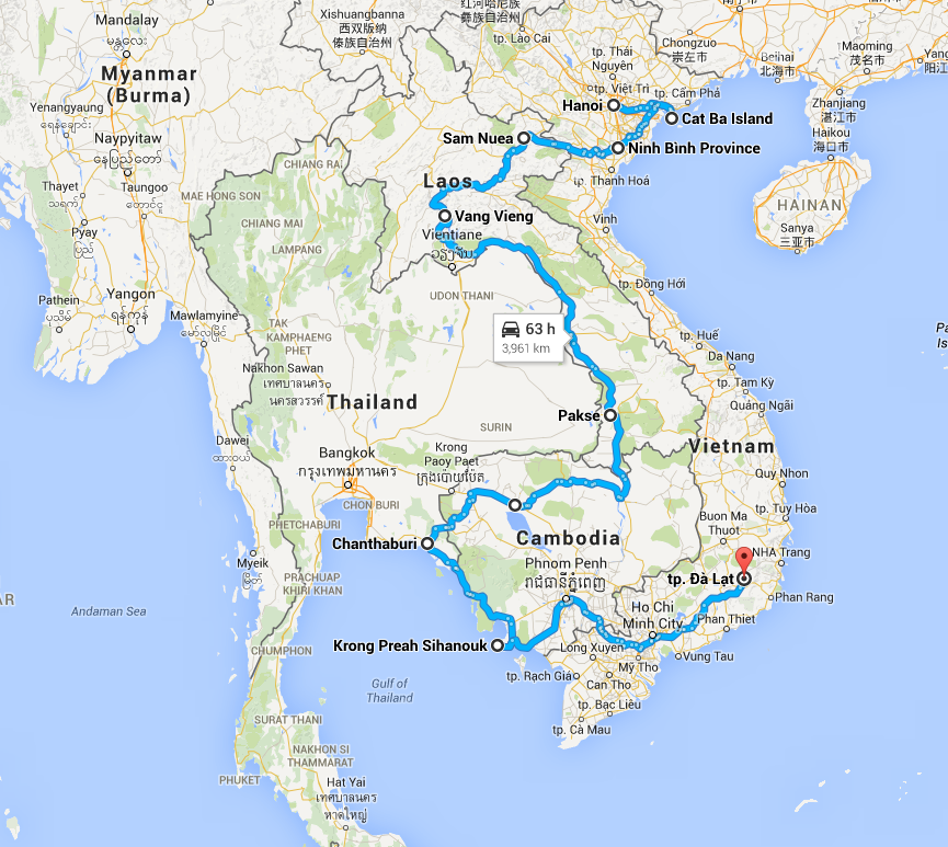 Route taken in Southeast Asia