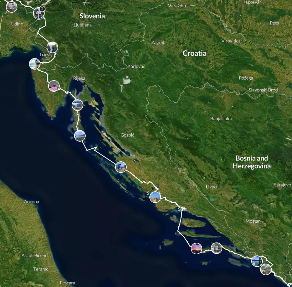 map of route through Croatia